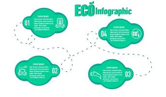 Infographic 4 topics template for eco car template for energy consumption sustainable. Vector bubbles and icon elements. ecology modern Report plan