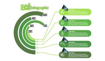 infografía 5 5 temas modelo para eco coche modelo para energía consumo sostenible. vector cuadrado y icono elementos. ecología moderno reporte plan