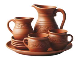 AI generated Terracotta dinner set png pottery dinner set png brown clay dinner set png scorched soil dinner set png clay plates png ceramics dinner set png dinner set transparent background