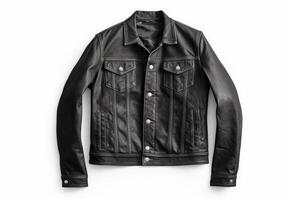 AI generated Black leather jacket isolated on white background. Leather jacket. Leather jacket. photo