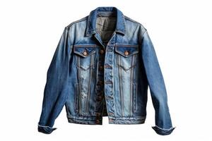 AI generated Denim jacket isolated on white background. Clipping path included. photo