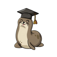 AI generated kawaii seal wearing a student cap png