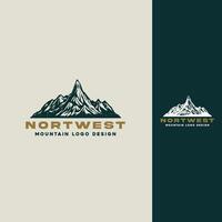 Mountain peaks, landscape hill silhouette vintage design logo vector