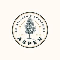 Rustic hand drawn vintage logo design of tree cedar pine cypress emblem stamp logo design vector