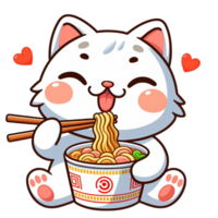 AI generated Cat Cartoon Eating Ramen png