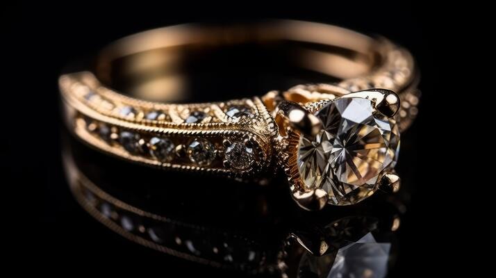 AI generated Jewelry ring with diamonds on a black background close-up Selective focus