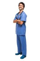 Handsome young male nurse isolated on white full length photo