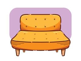 Yellow colored sofa seats vector illustration isolated on horizontal background. Simple flat cartoon art styled comfortable couch drawing.