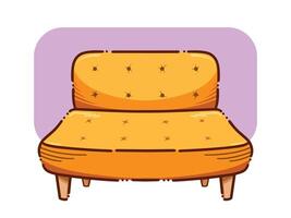 Yellow colored sofa seats vector illustration isolated on horizontal background. Simple flat cartoon art styled comfortable couch drawing.