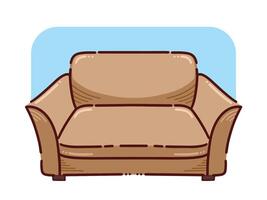 Brown colored comfortable sofa seats vector illustration isolated on horizontal background. Simple flat cartoon art styled comfortable couch drawing.