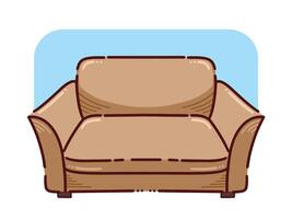 Brown colored comfortable sofa seats vector illustration isolated on horizontal background. Simple flat cartoon art styled comfortable couch drawing.