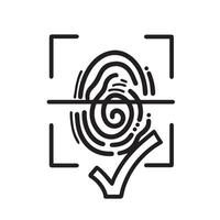 Successful fingerprint scan vector icon illustration isolated on square white background. Simple flat monochrome black and white cartoon art styled drawing. Biometric identification protection.