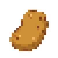 8 bit pixel vector illustration of raw potato isolated on square white background. Simple flat pixel art game cartoon element drawing.