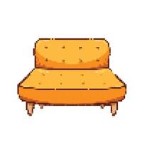 Yellow couch sofa seats with no arm rest. Pixel bit retro game styled vector illustration furniture drawing. Simple flat interior artwork.