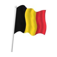 Belgium flag on flagpole waving in wind. Belgian tricolor vector isolated object illustration. Black, red and yellow flag texture.