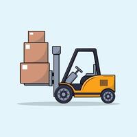 Forklift Carrying Box Vector Illustration. Construction Vehicles Concept