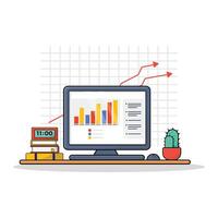 Vector Illustration of a Business Income Growth Report Displayed on a Computer Screen