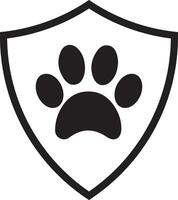 Paw print in shield icon . Animal protection icon vector . Dog footprint in a shield icon