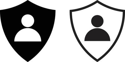 Privacy icon set in two styles . Shield with user icon vector . Authentication security icon