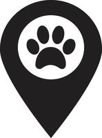 Map pointer paw print icon . Dog paw print icon on location pin . Pet locator icon vector