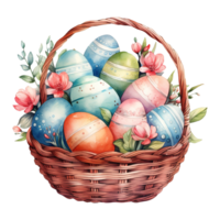 AI generated Easter Egg Extravaganza Decorative Delights in a Vibrant Easter Basket png