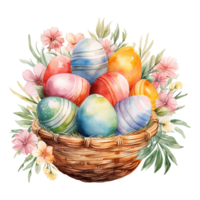 ai generato Pasqua uovo stravaganza decorativo delizie nel un' vivace Pasqua cestino png