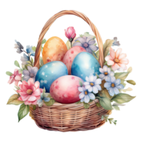 ai generato Pasqua uovo stravaganza decorativo delizie nel un' vivace Pasqua cestino png