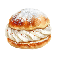 ai genererad fluffig glädje påsk semla - en kulinariska firande av mandel och grädde png