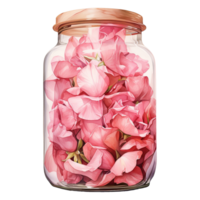 ai generado elegante floraciones San Valentín día Rosa pétalo en tarro - hermosa fragancia expresando amor png