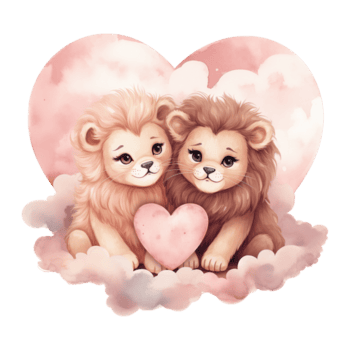 ai genererad glad cuddles valentine par lejon - förtjusande lejon för din särskild valentine png