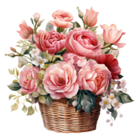 AI generated Blossoms of Love Valentine Flower Basket - A Beautiful Arrangement for Heartfelt Celebrations png