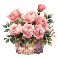 AI generated Blossoms of Love Valentine Flower Basket - A Beautiful Arrangement for Heartfelt Celebrations png