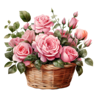 ai généré fleurs de l'amour Valentin fleur panier - une magnifique arrangement pour sincère célébrations png