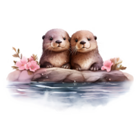 AI generated Playful Waters Valentine Otter Couple - A Cute Addition to Your Valentine's Day Festivities png