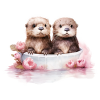 AI generated Playful Waters Valentine Otter Couple - A Cute Addition to Your Valentine's Day Festivities png