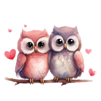 ai généré sage l'amour Valentin hibou des couples - adorable à plumes compagnons pour une romantique fête png