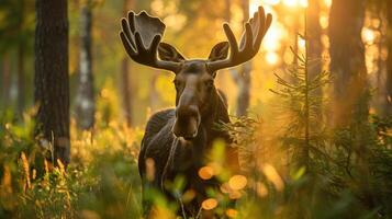AI generated Close-up of moose in a summer forest. photo