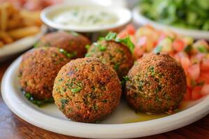 AI generated Fresh vegetarian falafel on plate. photo