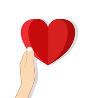 Hand holding a red paper heart vector