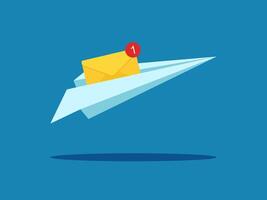 Notification messages, unread emails. Letter in a paper airplane vector