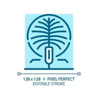 Dubai artificial palm-shaped island light blue icon. World class resort. Romantic travel. RGB color sign. Simple design. Web symbol. Contour line. Flat illustration. Isolated object vector