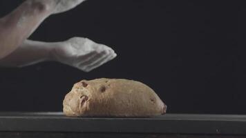 Close-up of fresh baked bread on the wooden table video