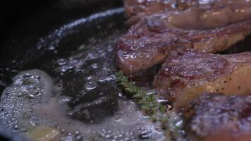 Onions are thrown to the cast iron pan fried in butter video