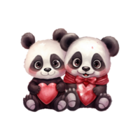 ai gegenereerd zwart en wit liefde verhaal Valentijn paar panda vastleggen harten met schattigheid en genegenheid png