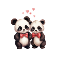 ai genererad svart och vit kärlek berättelse valentine par panda fångande hjärtan med söthet och tillgivenhet png
