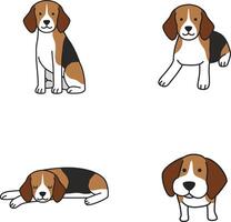 Beagle dog icon set. Cartoon set of dog vector icons for web design