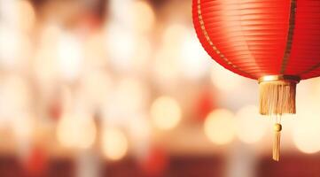 AI generated Chinese New Year lanterns on blurred bokeh background, closeup. photo