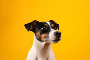 AI generated Portrait of cute Jack Russell Terrier dog on yellow background. photo