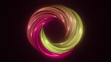 animering av rotation hypnos spiral från färgrik kola, glas eller plast. slinga animation. roterande lila torus. 3d dator genererad geometrisk animering video