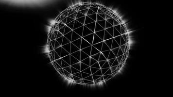 Polygonal black sphere with white edges and light background. Abstract Black plexus Geometric, Polygonal or Lowpoly Style Sphere made From a lines and dots or nodes. video